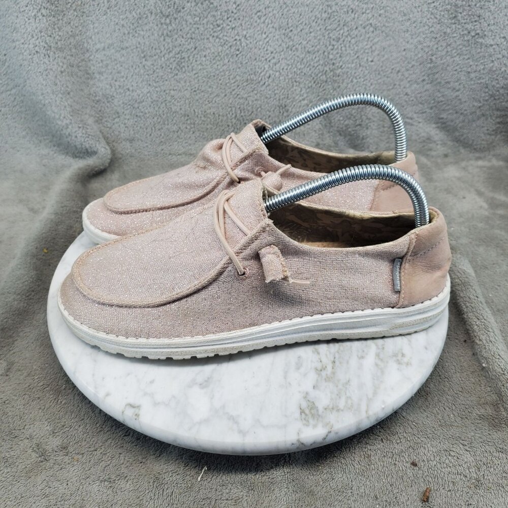 Hey Dude Shoes Womens Size 9 Wendy Pink Woven Slip On Loafers *Read*